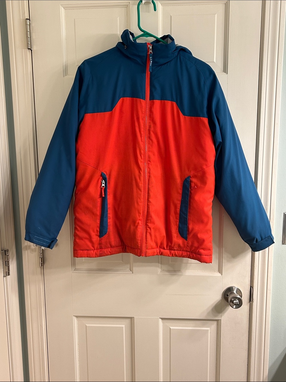 L.L. Bean Kids Colorblock Hooded Puffer Jacket - Blue & Red